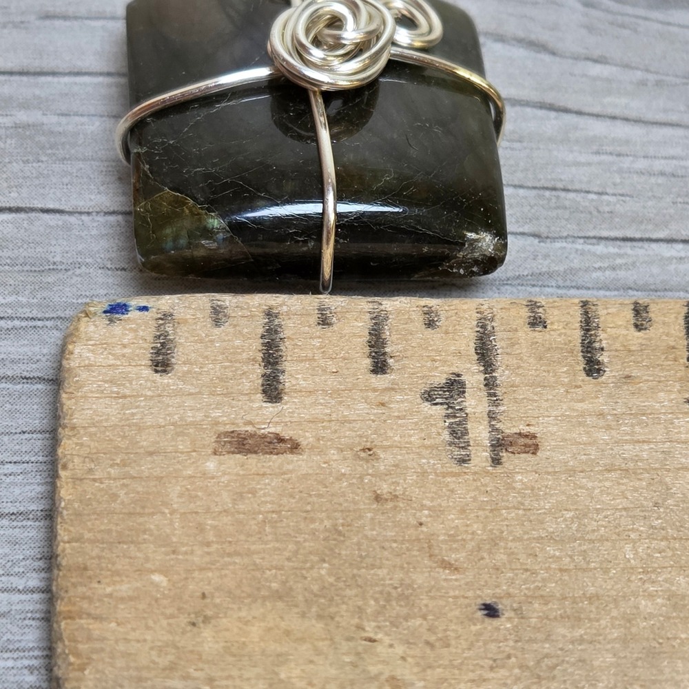 Labradorite Wire Wrapped Pendant Necklace– Handmade Square Gemstone Boho Jewelry - Picture 8 of 9